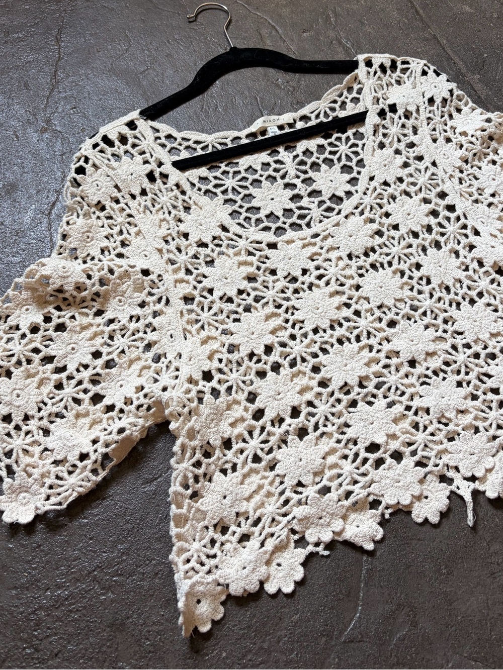 Boho Open Knit Crochet Floral Crop Top in Cream